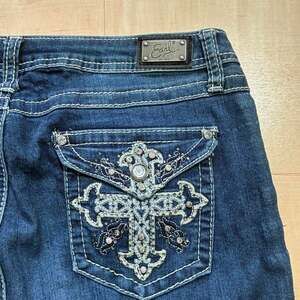 Earl Jean Embellished Cross Rhinestone Bootcut Jeans